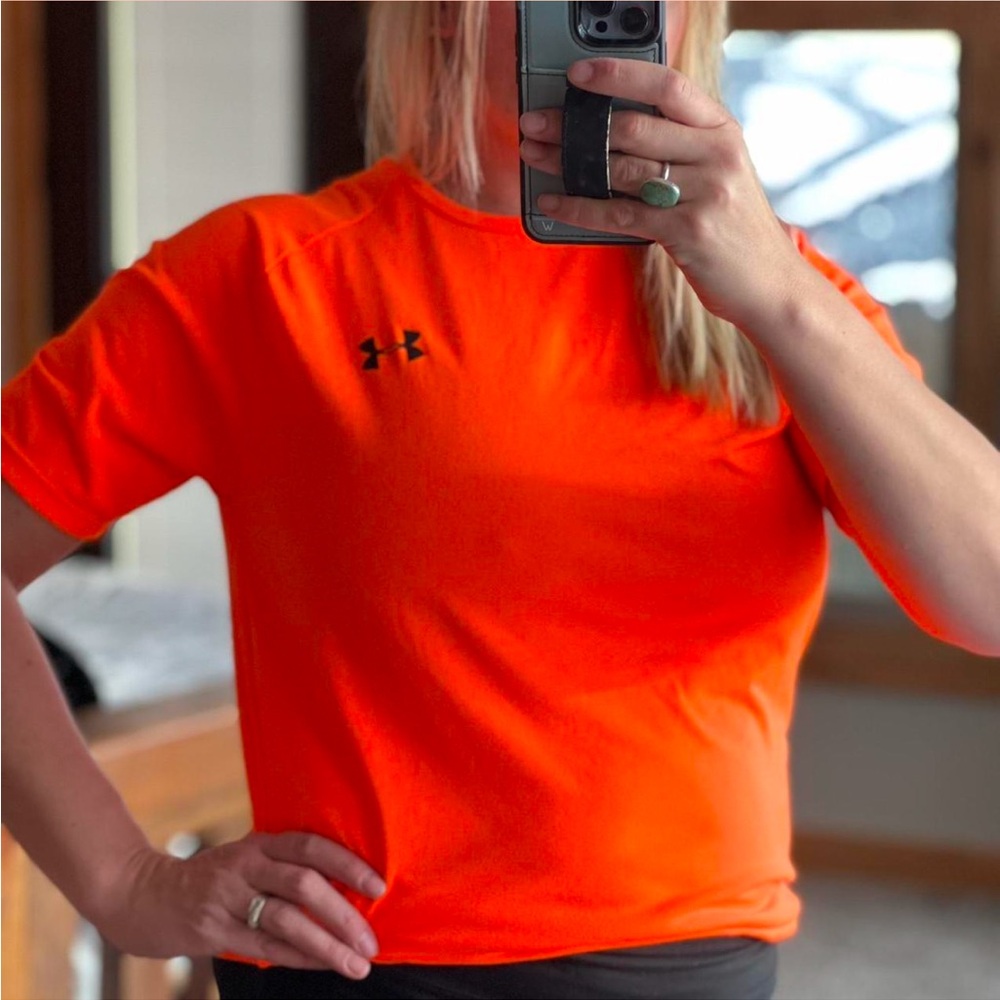 Orange Under Armour short sleeve shirt